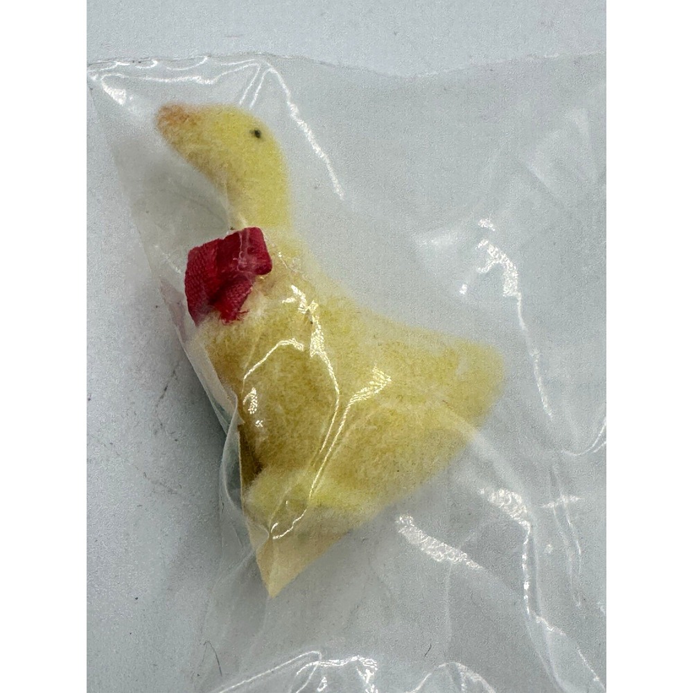 Hobby Lobby Miniature Flocked Yellow Goose Duck Figurine Red Bow